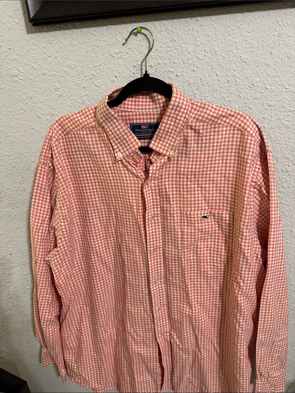 Vineyard Vines Men’s Coral Orange Gingham Button-Down Shirt